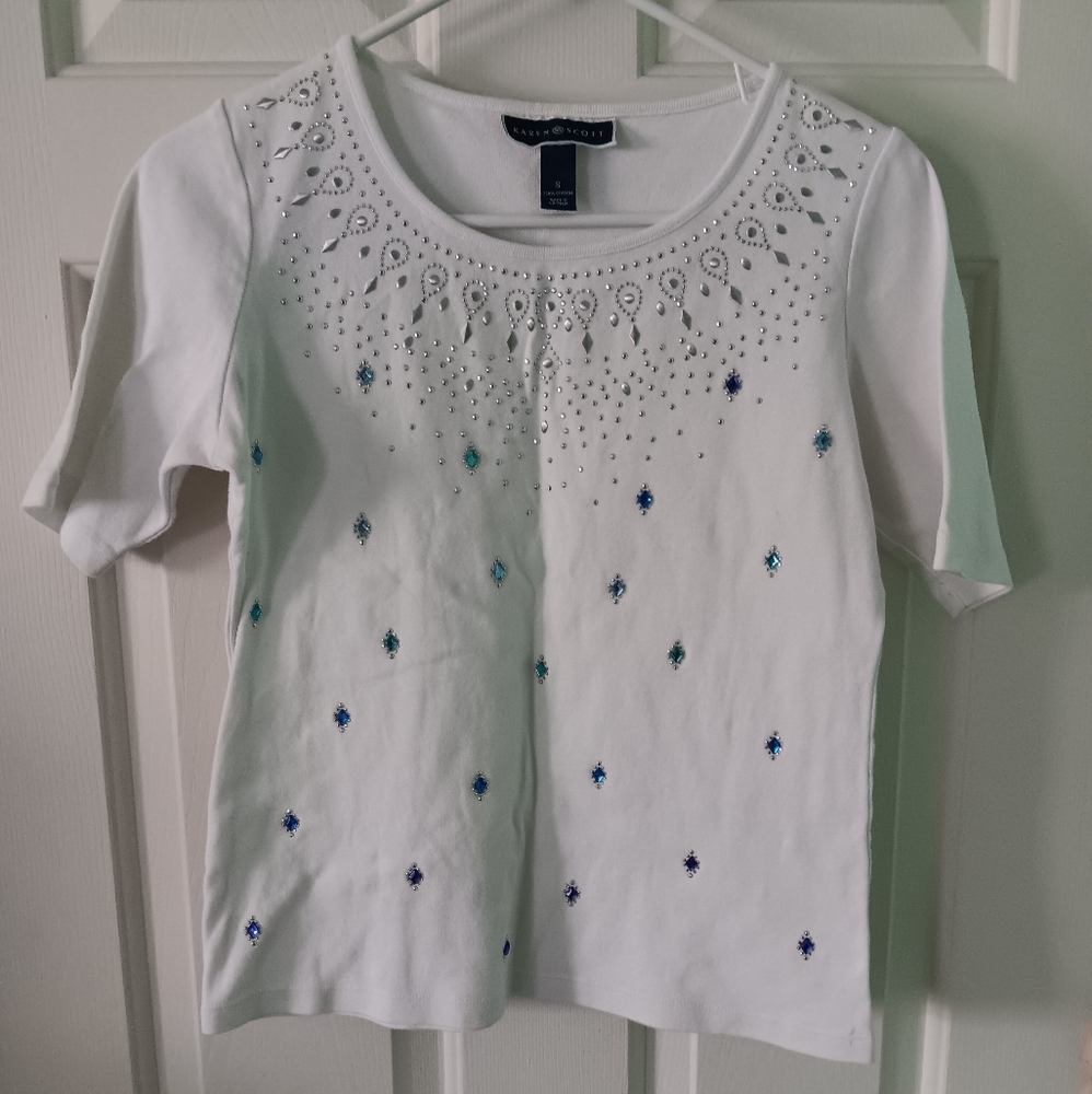 Karen Scott Embellished Tee Size S
